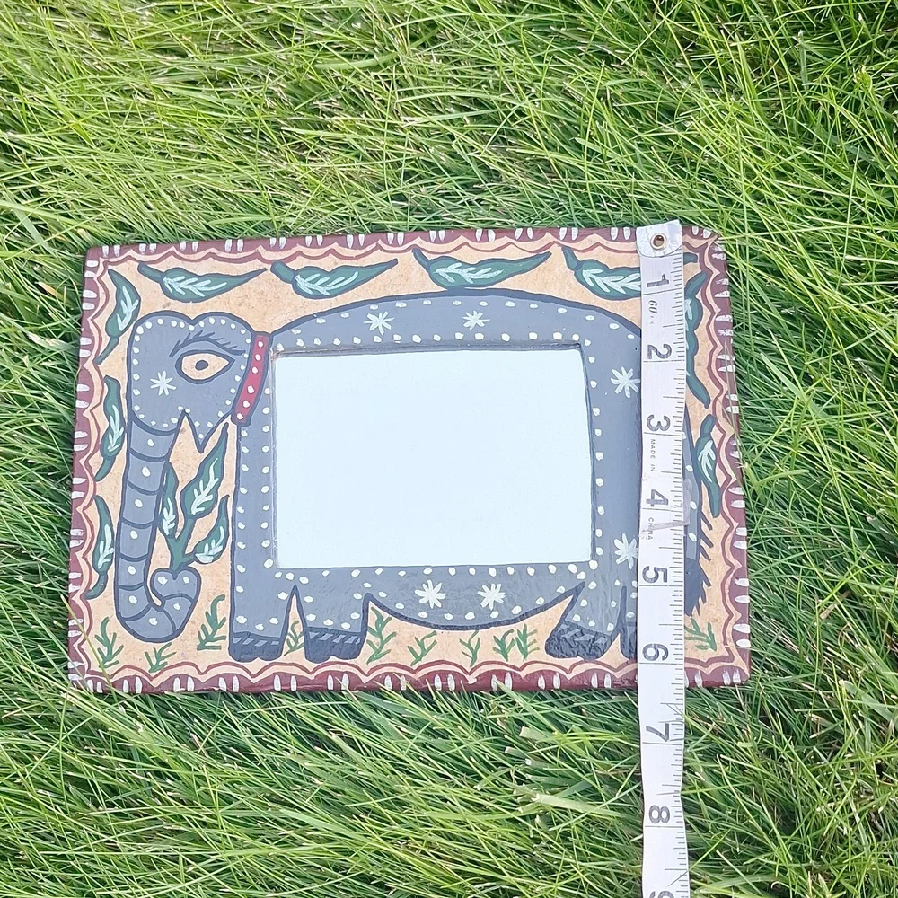 Vintage Handmade Small Elephant Folk Art Mirror